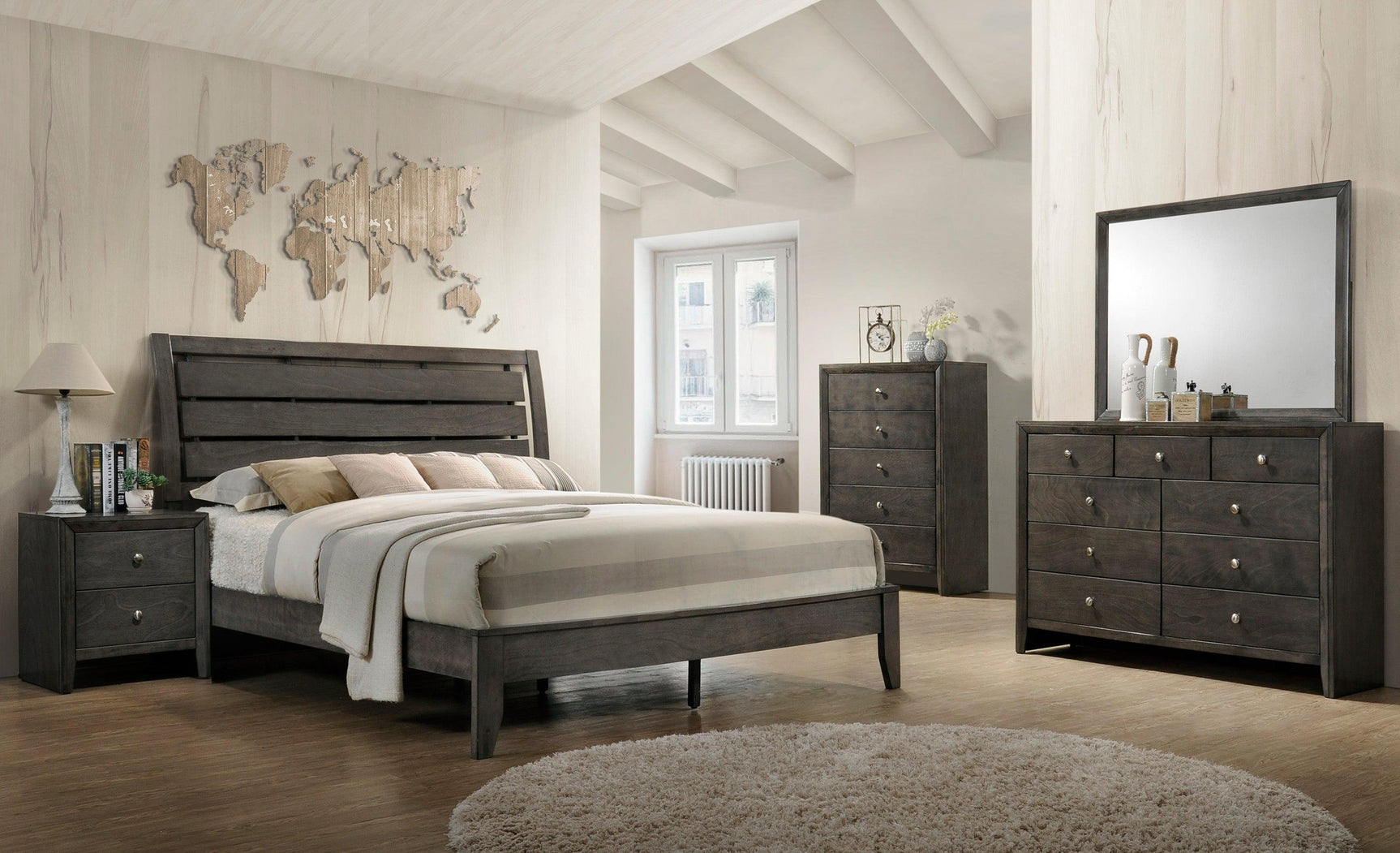 Evan Dresser Grey, Modern Wood, Nickel Knob 7 Drawers - Ella Furniture