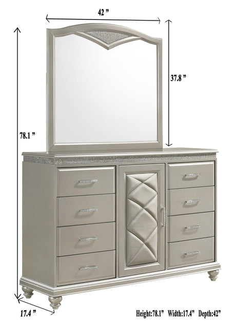 Valiant Champagne Modern Wood Silver Queen Faux Leather Upholstered Panel Bed - Ella Furniture