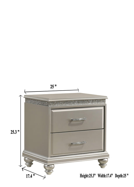 Valiant Champagne Silver Modern Wood King Faux Leather Upholstered Panel Bed - Ella Furniture