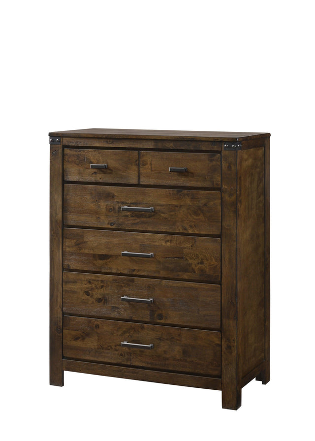 Curtis Chest Brown, Rustic And Modern Wood, 6 Drawers - Ella Furniture