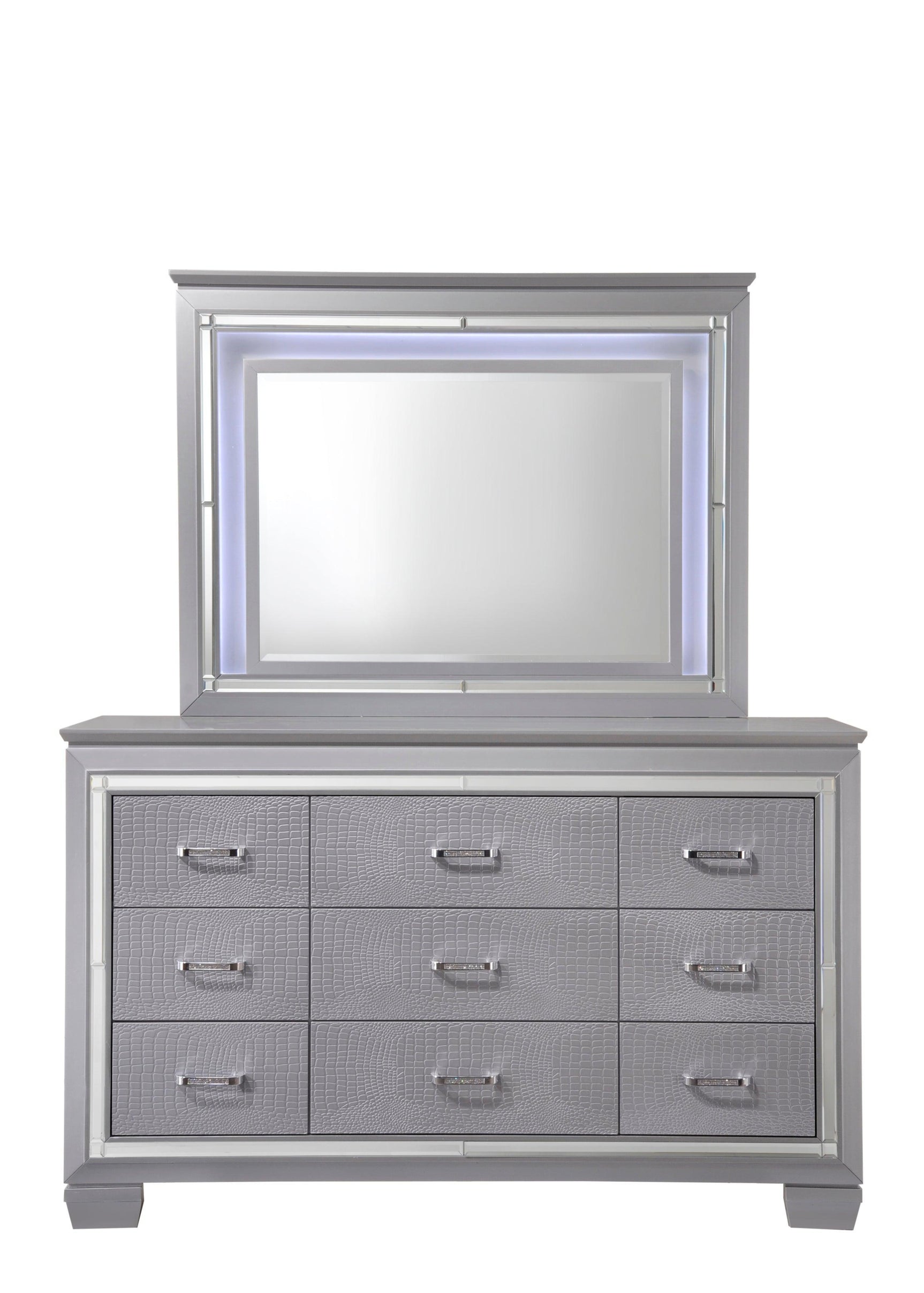 Lillian Dresser Silver, Contemporary Modern Wood, 9 Drawers - Ella Furniture