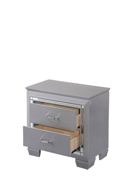 Lillian Night Stand Silver, Modern Wood, 2 Dovetail Drawers - Ella Furniture