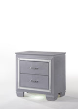 Lillian Night Stand Silver, Modern Wood, 2 Dovetail Drawers - Ella Furniture