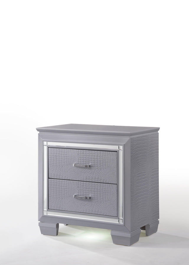 Lillian Night Stand Silver, Modern Wood, 2 Dovetail Drawers - Ella Furniture
