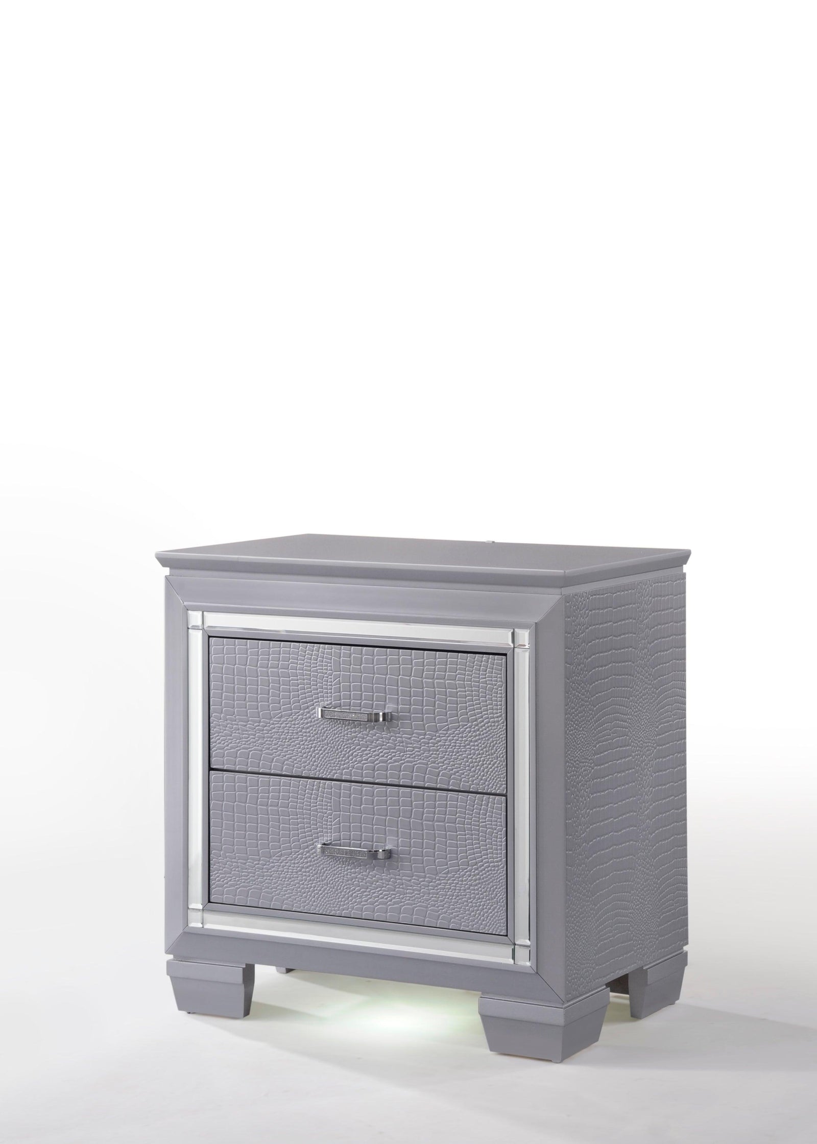 Lillian Night Stand Silver, Modern Wood, 2 Dovetail Drawers - Ella Furniture