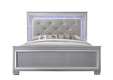 Lillian Silver Modern Sturdy Metal Queen LED Faux Leather Upholestered Tufted Bed - Ella Furniture