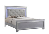 Lillian Silver Modern Sturdy Metal King LED Faux Leather Upholestered Tufted Bed - Ella Furniture