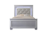 Lillian Silver Modern Sturdy Metal King LED Faux Leather Upholestered Tufted Bed - Ella Furniture