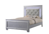 Lillian Silver Modern Sturdy Metal King LED Faux Leather Upholestered Tufted Bed - Ella Furniture