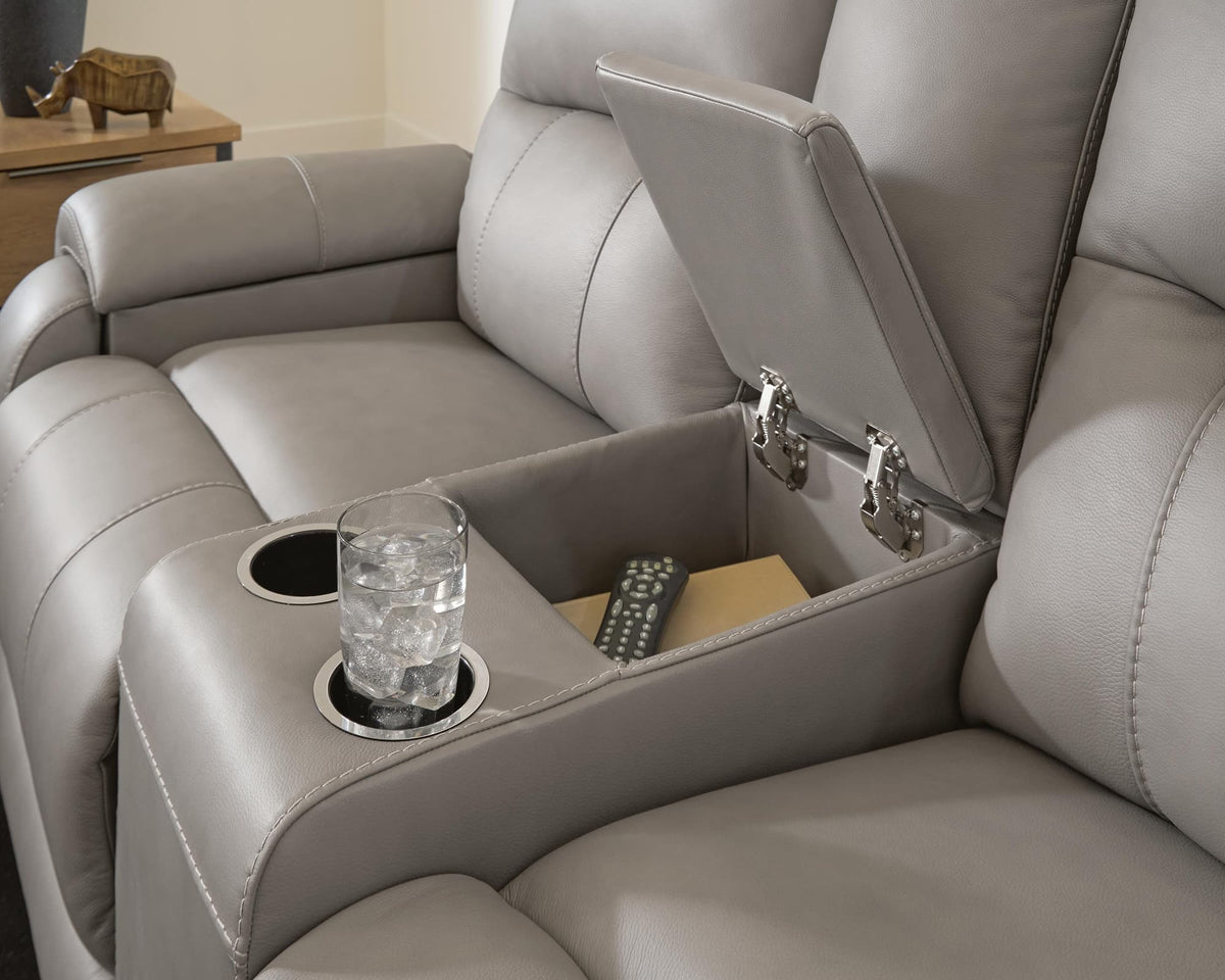 Real Moments Ash Leather Power Reclining Loveseat with Audio Seating — product image 14