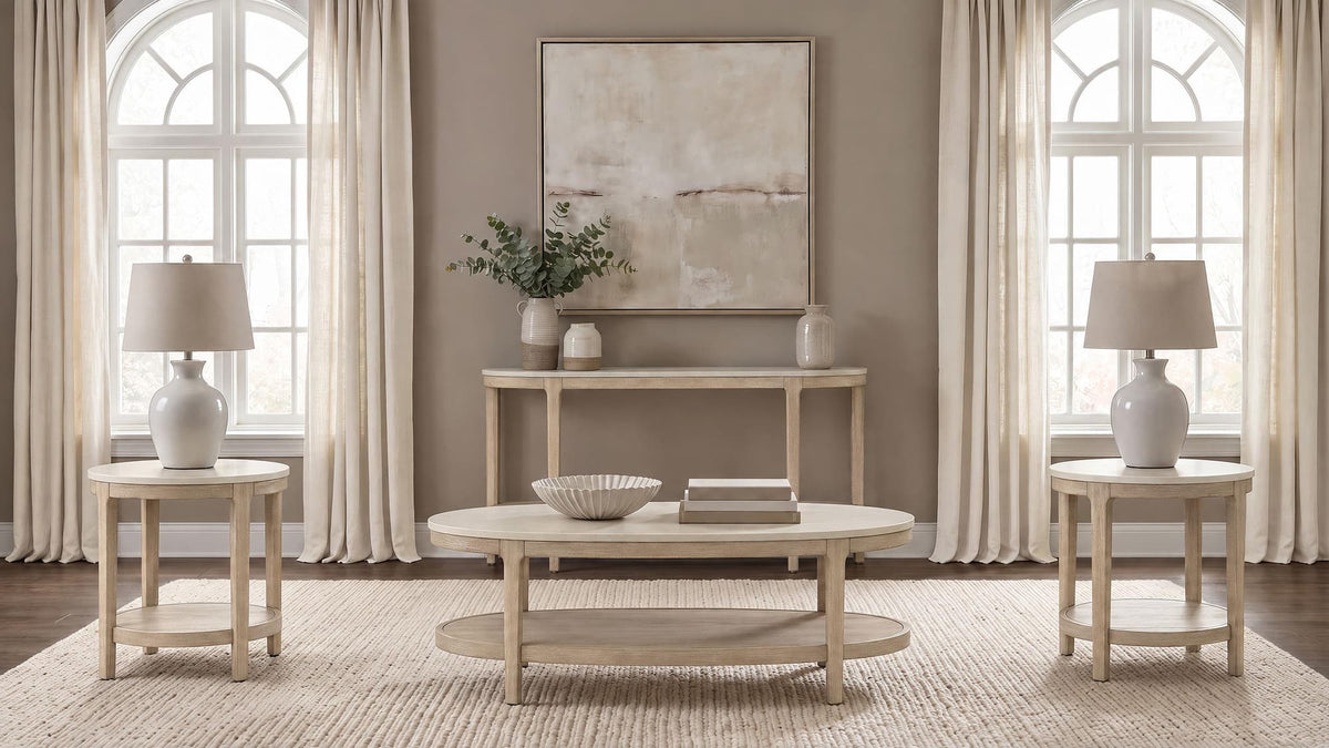 Lucaire Oval Cultured Marble Top Coffee Table Honed Cream and Sandstone — product image 9