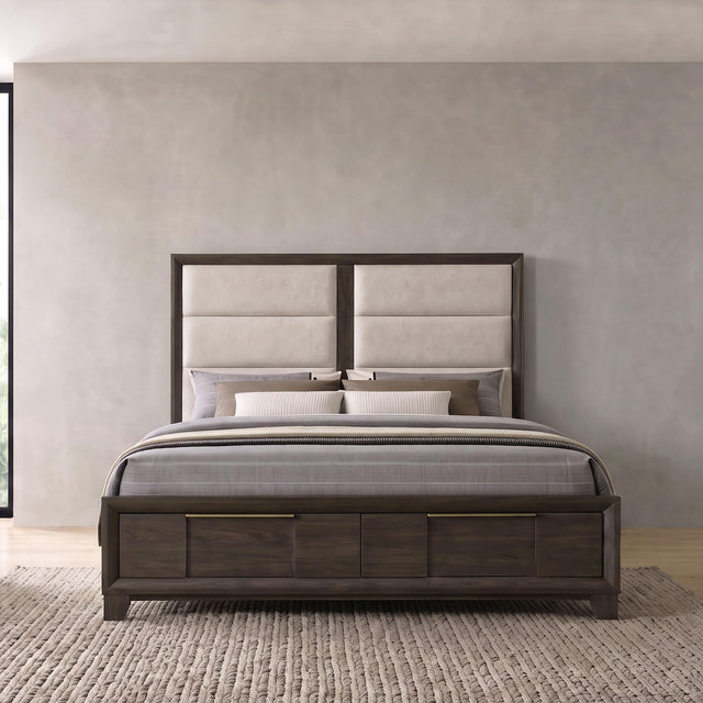 Farre Eastern King Upholstered Storage Platform Bed Dark Brown — product image 2