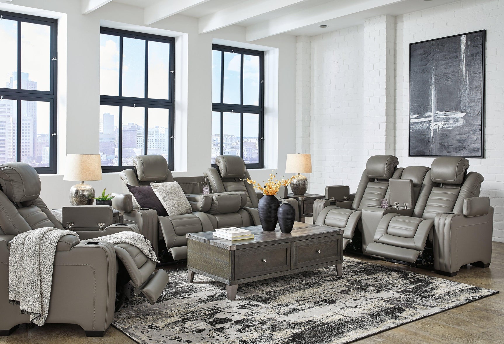 Backtrack Gray Sofa, Loveseat And Recliner - Ella Furniture