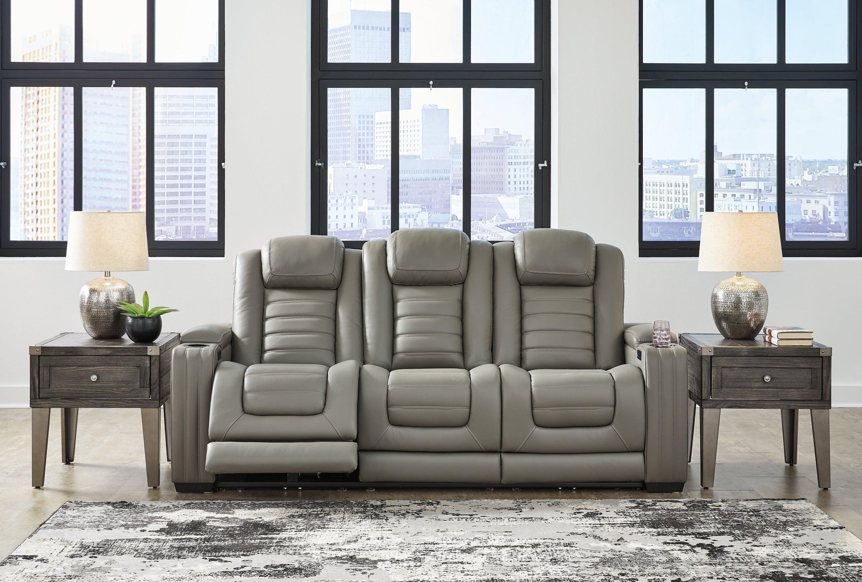 Backtrack Gray Sofa, Loveseat And Recliner - Ella Furniture