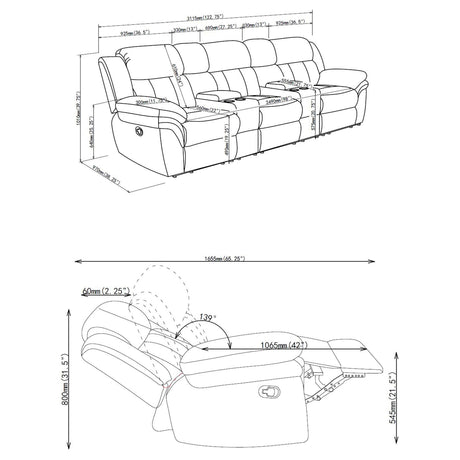 Bahrain 5-piece Upholstered Home Theater Seating Charcoal 609541T - Ella Furniture
