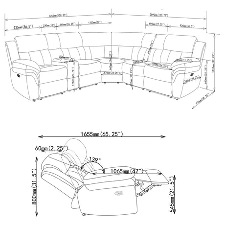 Bahrain 6-piece Modular Power Reclining Sectional Charcoal 609540P - Ella Furniture