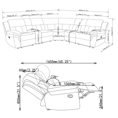 Bahrain 6-piece Modular Reclining Sectional Sofa Charcoal 609540 - Ella Furniture