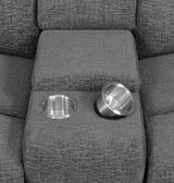 Bahrain Upholstered Motion Loveseat Charcoal 609542 - Ella Furniture