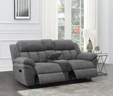 Bahrain Upholstered Motion Loveseat Charcoal 609542 - Ella Furniture