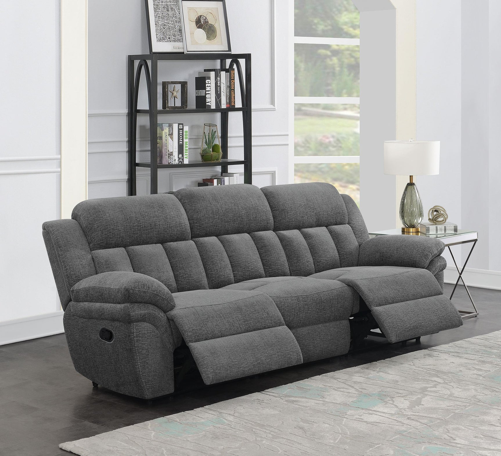 Bahrain Upholstered Motion Sofa Charcoal 609541 - Ella Furniture