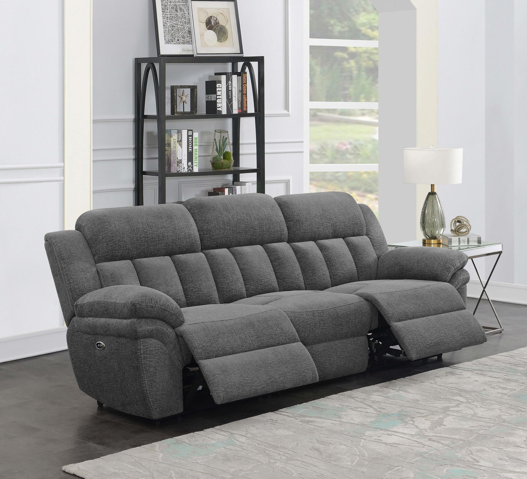 Bahrain Upholstered Power Sofa Charcoal 609541P - Ella Furniture