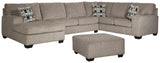 Ballinasloe Platinum 3-Piece Sectional With Ottoman - Ella Furniture