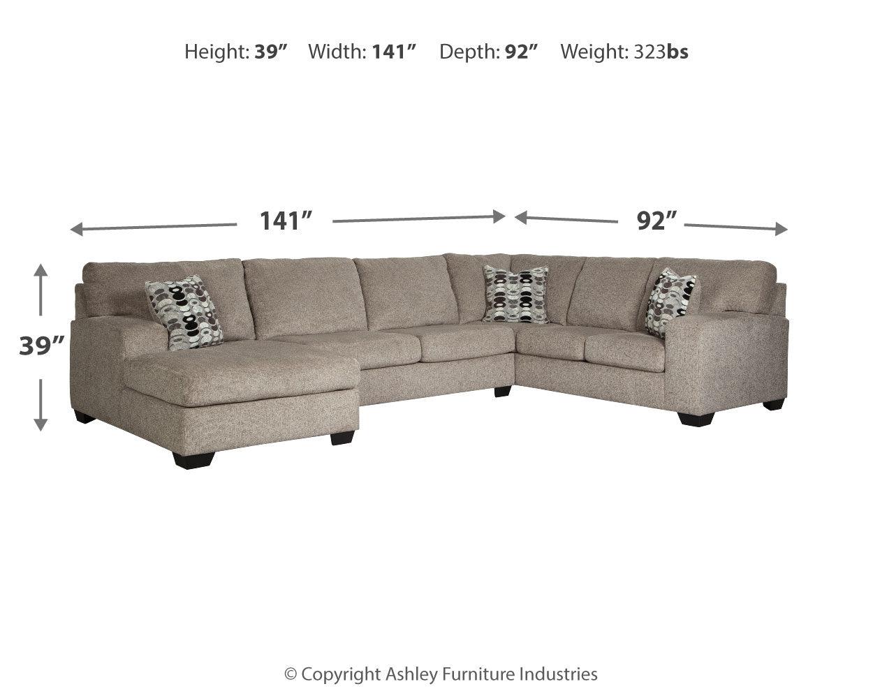 Ballinasloe Platinum 3-Piece Sectional With Ottoman - Ella Furniture