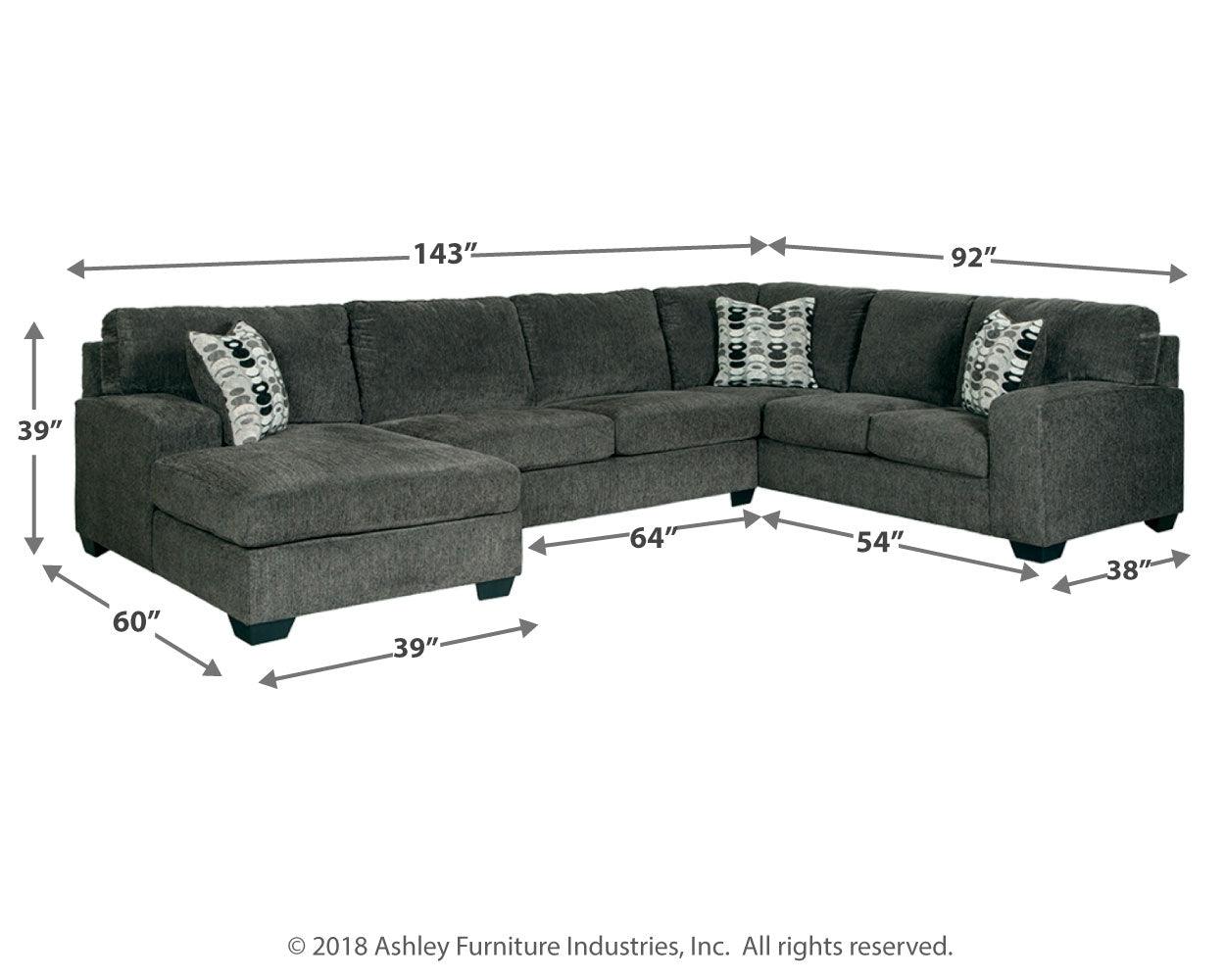 Ballinasloe Smoke 3-Piece Sectional With Ottoman - Ella Furniture