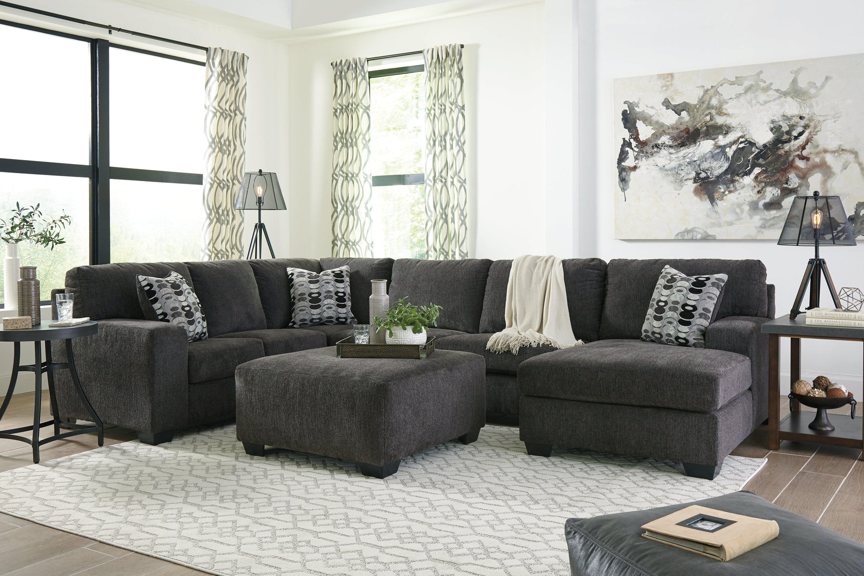 Ballinasloe Smoke 3-Piece Sectional With Ottoman PKG001775 - 8070308 | 80703S2 - Ella Furniture