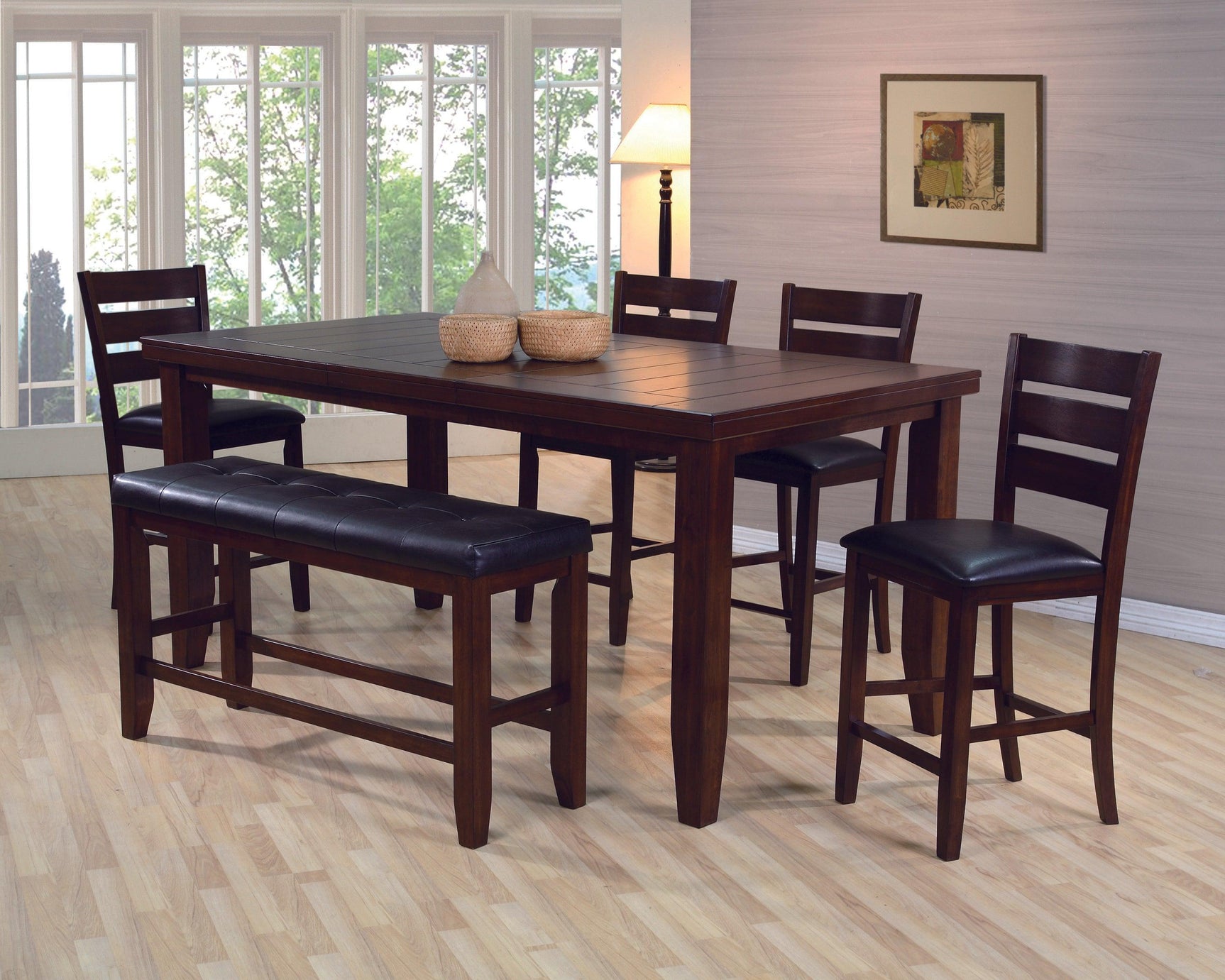 Bardstown Cherry Brown Modern Traditional Wood Rectangular Counter Height Dining Room Set - Ella Furniture