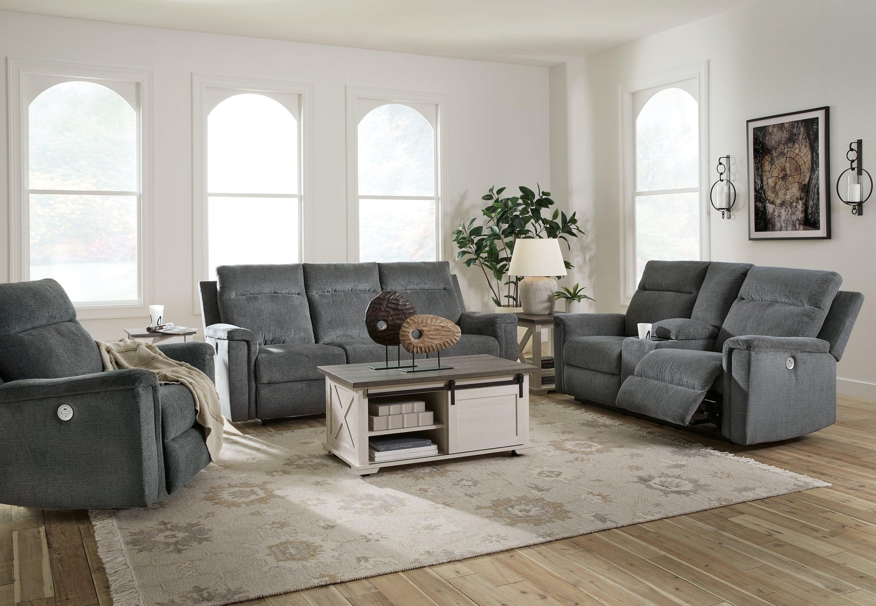 Barnsana Gravel Sofa, Loveseat and Recliner - Ella Furniture