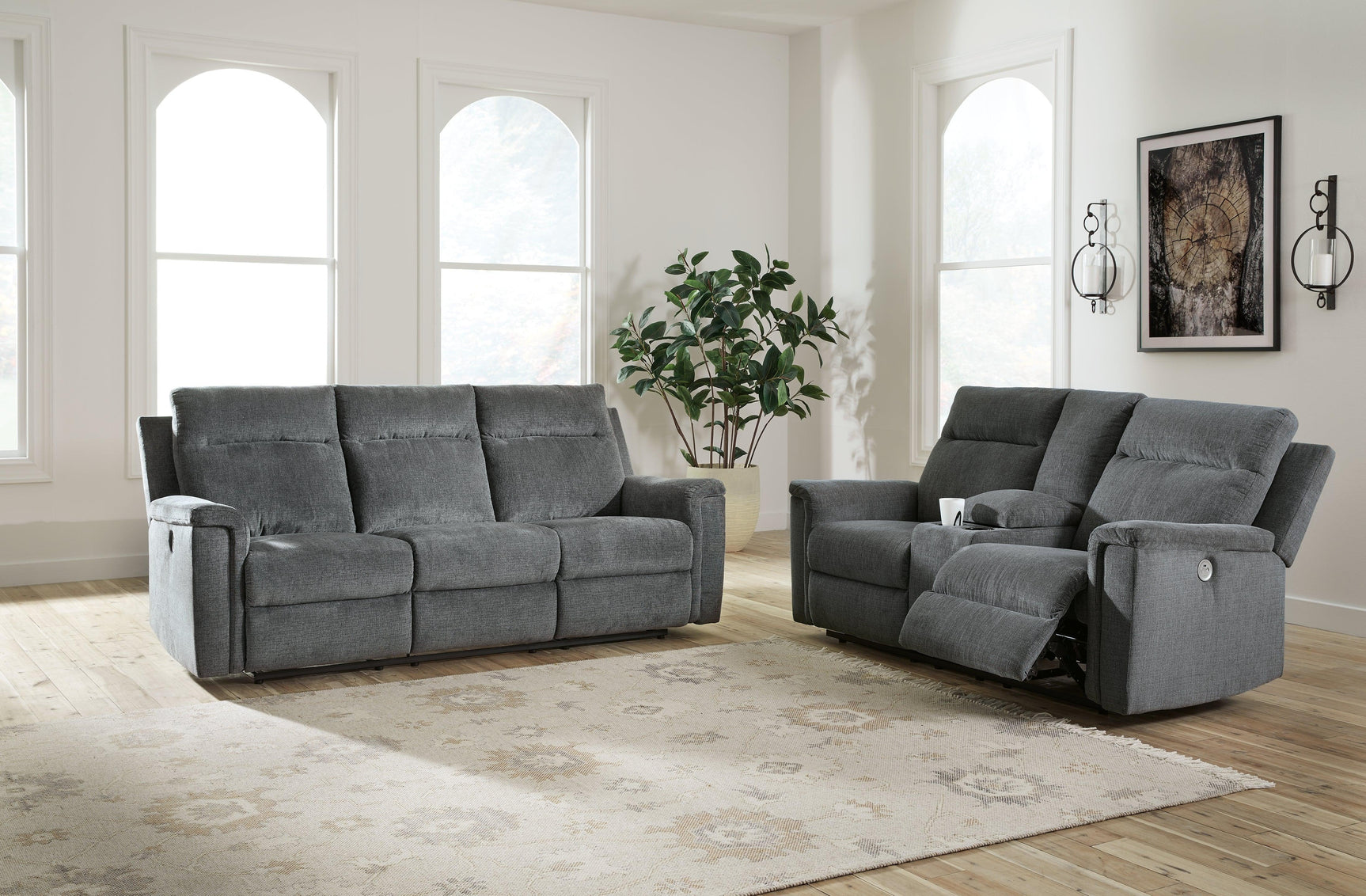 Barnsana Gravel Sofa, Loveseat and Recliner - Ella Furniture