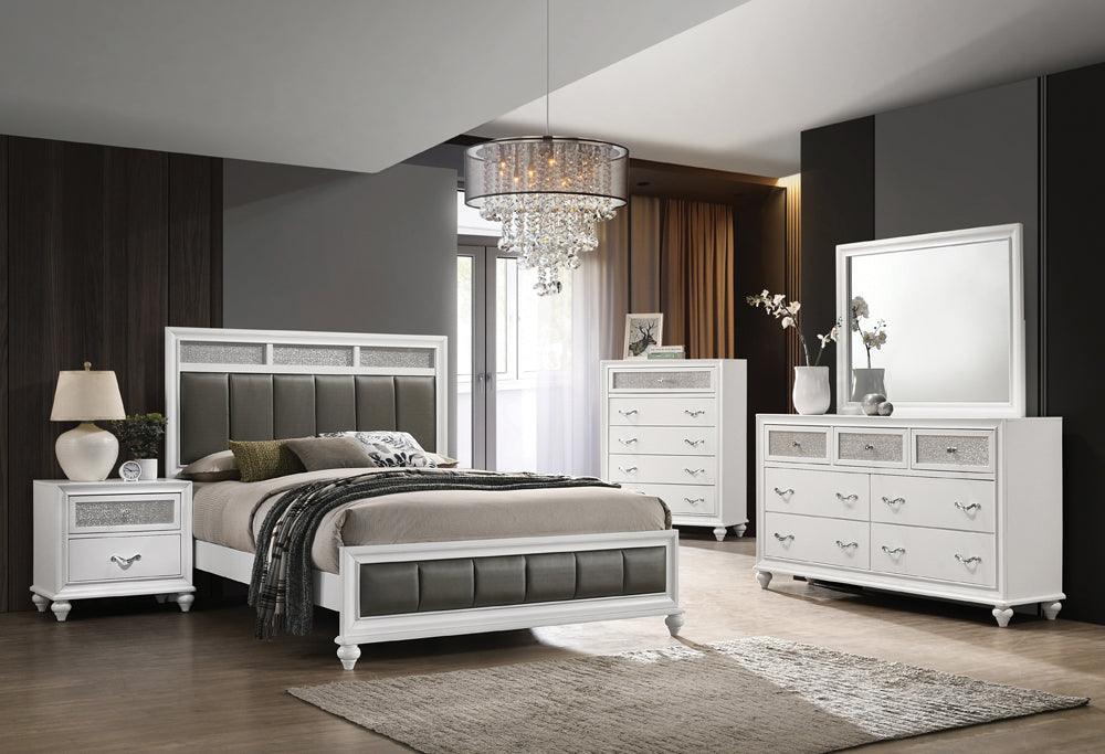 Barzini White Upholstered Panel Bedroom Set - Ella Furniture