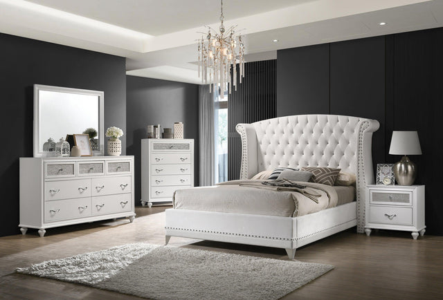 Barzini White Wingback Tufted Bedroom Set - Ella Furniture