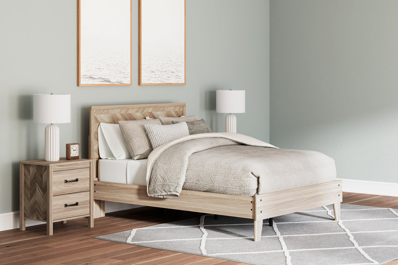 Battelle Tan Queen Panel Platform Bed - Ella Furniture