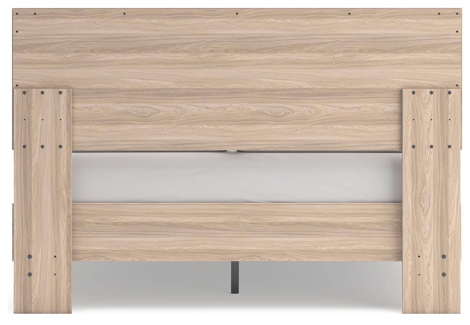 Battelle Tan Queen Panel Platform Bed - Ella Furniture