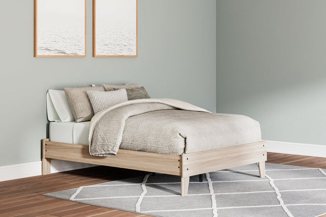 Battelle Tan Queen Platform Bed - Ella Furniture