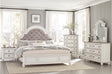 Baylesford Antique White Contemporary Solid Wood Fabric Upholstered Tufted Panel Bedroom Set - Ella Furniture