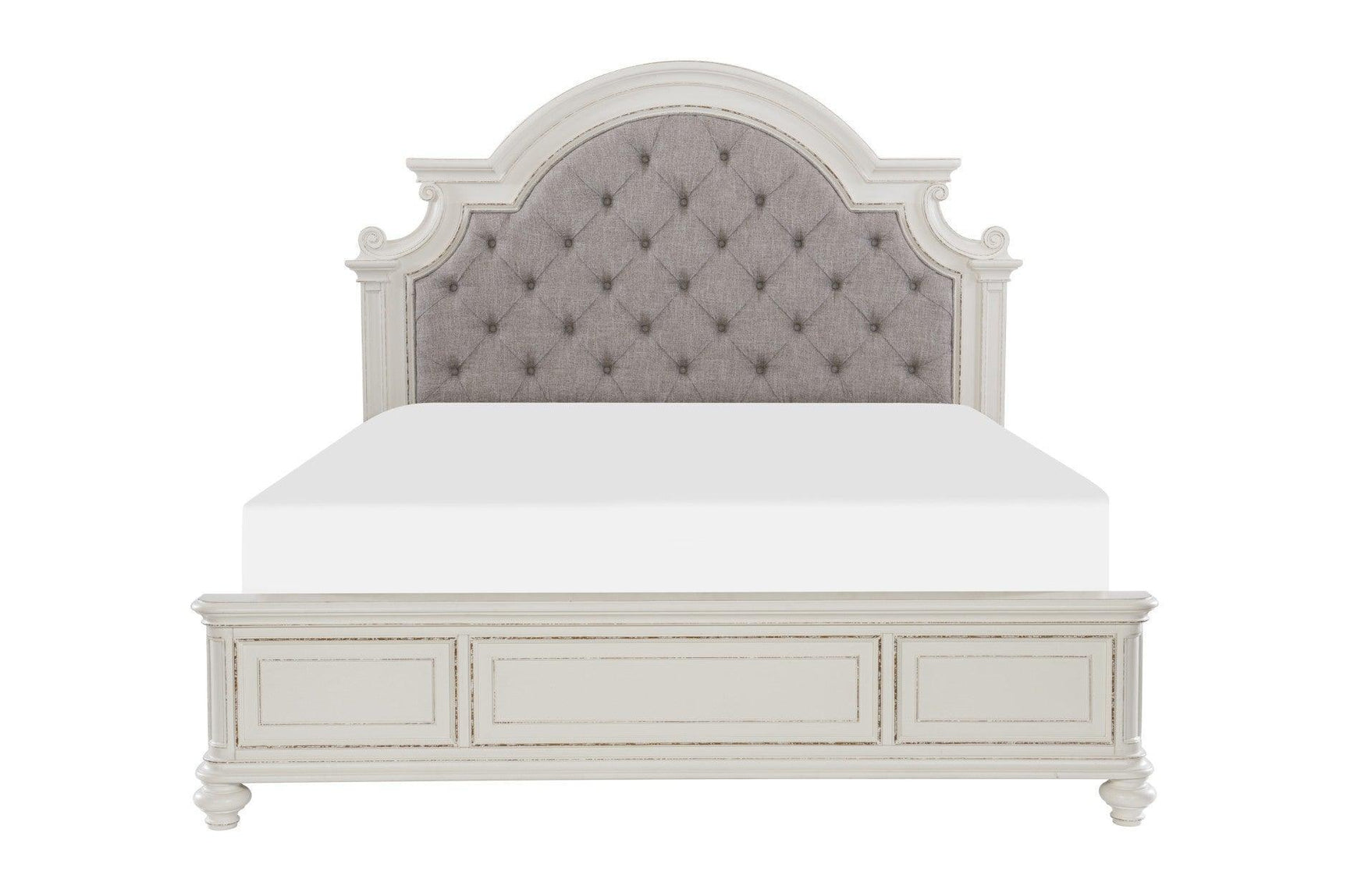 Baylesford Antique White Contemporary Solid Wood Fabric Upholstered Tufted Panel Bedroom Set - Ella Furniture