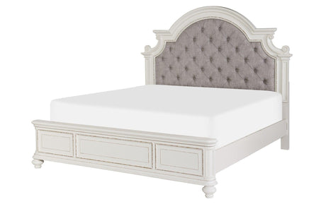 Baylesford Antique White Contemporary Solid Wood Fabric Upholstered Tufted Panel Bedroom Set - Ella Furniture