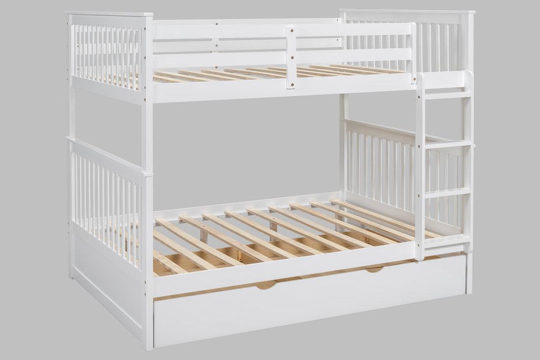 White Modern Solid Wood And Veneers Trundle Twin Over Twin Bunk Beds - Ella Furniture