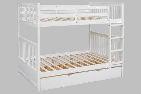 White Modern Solid Wood And Veneers Trundle Twin Over Twin Bunk Beds - Ella Furniture