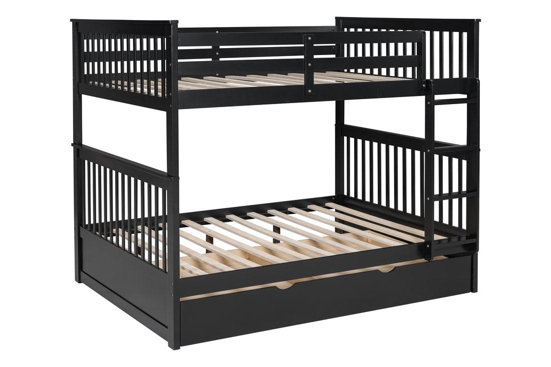 Black Modern Solid Wood And Veneers Trundle Twin Over Twin Bunk Beds - Ella Furniture