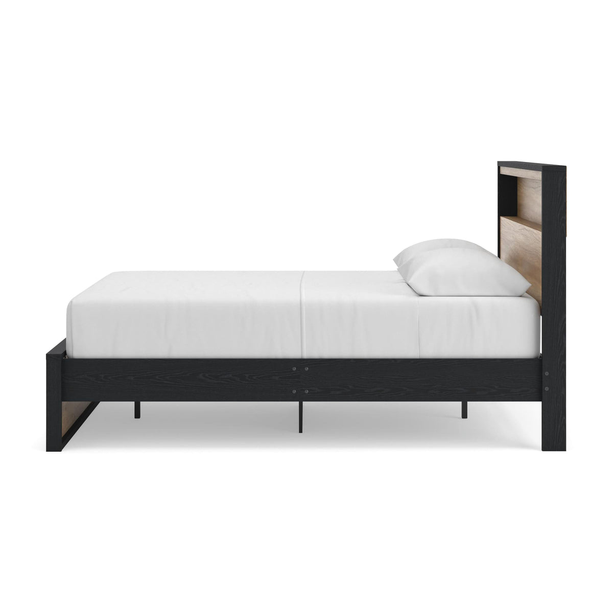 Kozmour Black/Brown Queen Bookcase Complete Bed Frame — side view