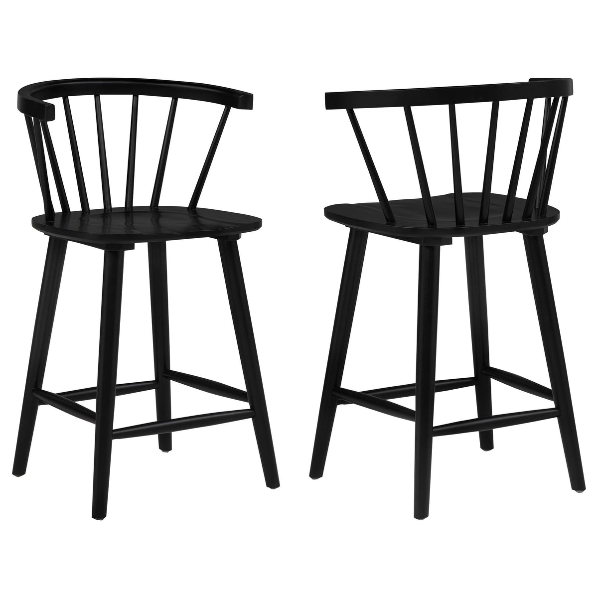 Jeffries 2-Piece Curved Spindle-Back Counter Chair Set Black — product view