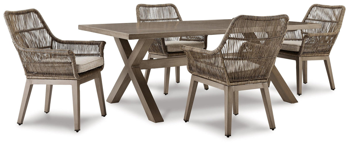 Beach Beige Front Outdoor Dining Table And 4 Chairs - Ella Furniture