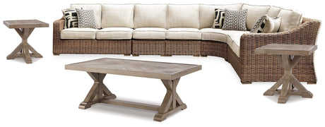 Beachcroft Beige 5-Piece Outdoor Sectional With Coffee Table And 2 End Tables - Ella Furniture