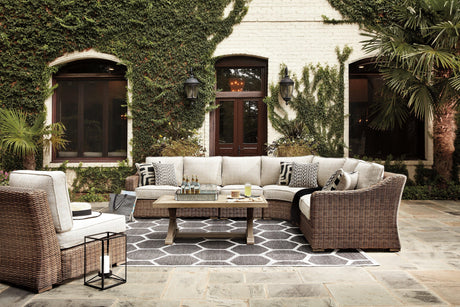 Beachcroft Beige 5-Piece Outdoor Sectional With Coffee Table - Ella Furniture
