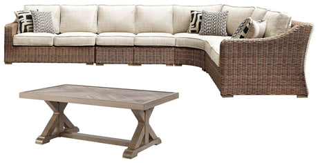 Beachcroft Beige 5-Piece Outdoor Sectional With Coffee Table - Ella Furniture