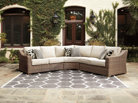 Beachcroft Beige 5-Piece Outdoor Sectional With Coffee Table - Ella Furniture